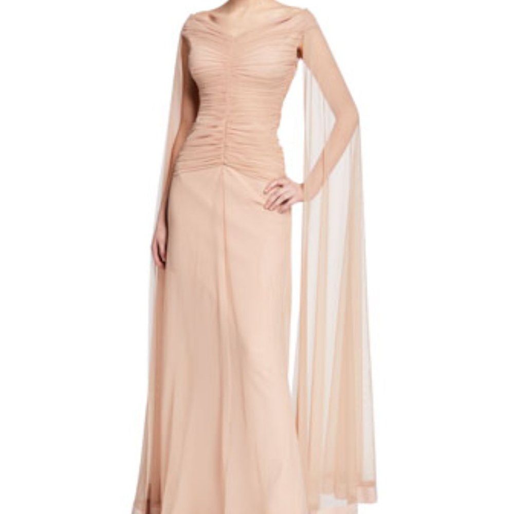 Chiara Boni pale pink rose Aytana Illusion Gown with sheer cape - size 8 or 10